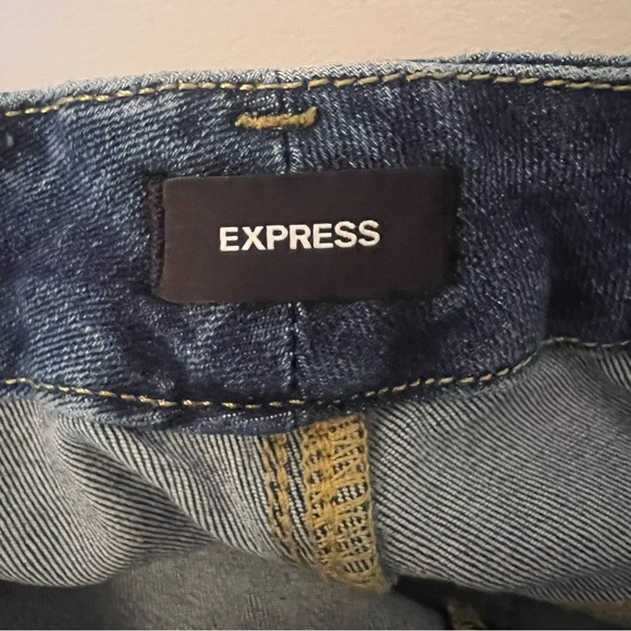 Express Cropped Flare Jeans Womens XL (18-20) High Rise Dark Wash Raw Hem FlexX‎ - Picture 8 of 11